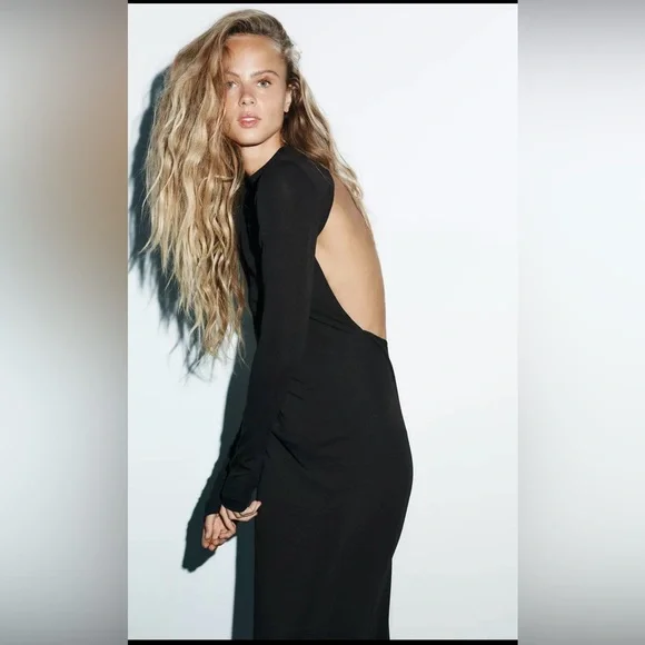 🔥🔥zara brown open back  Long Sleeve Dress - Picture 2 of 7